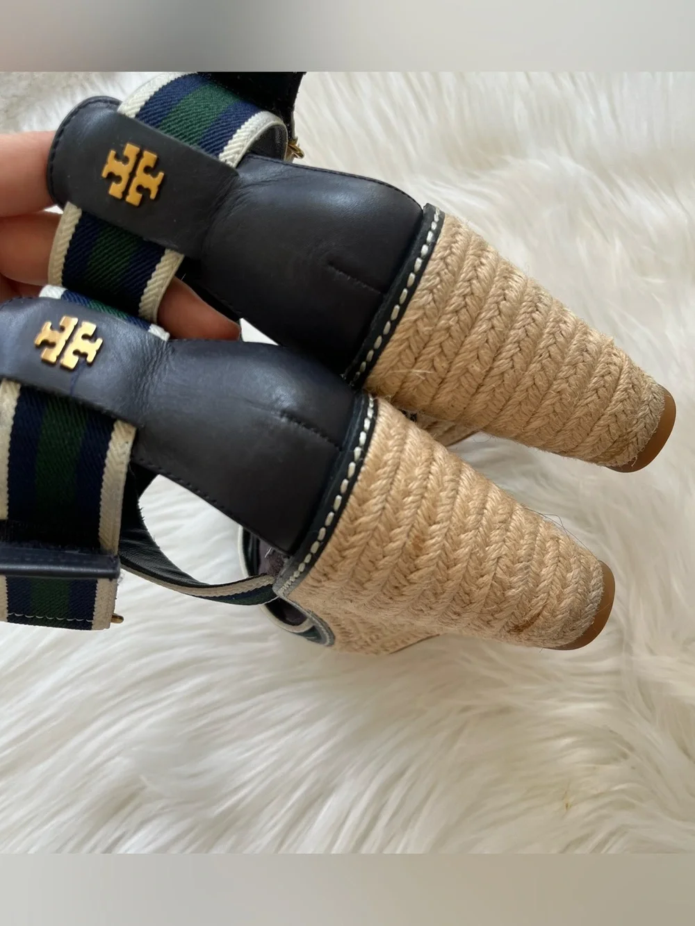 TORY BURCH Striped Strappy Espadrille Wedges Heels sz. 6.5 Minnie Miller